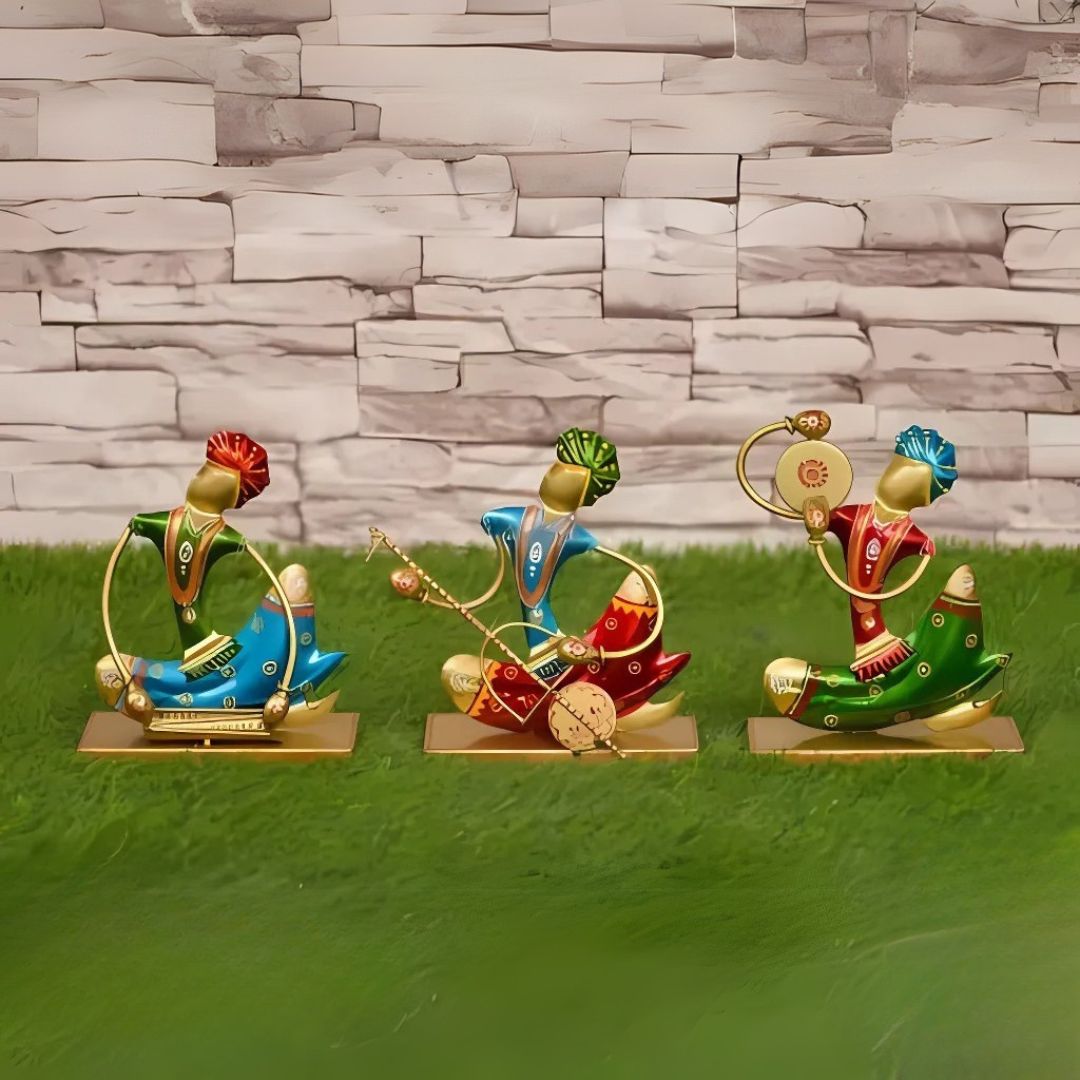 Set of 3 Iron Sitting Musicians with Stand Gift for Home, Handicraft