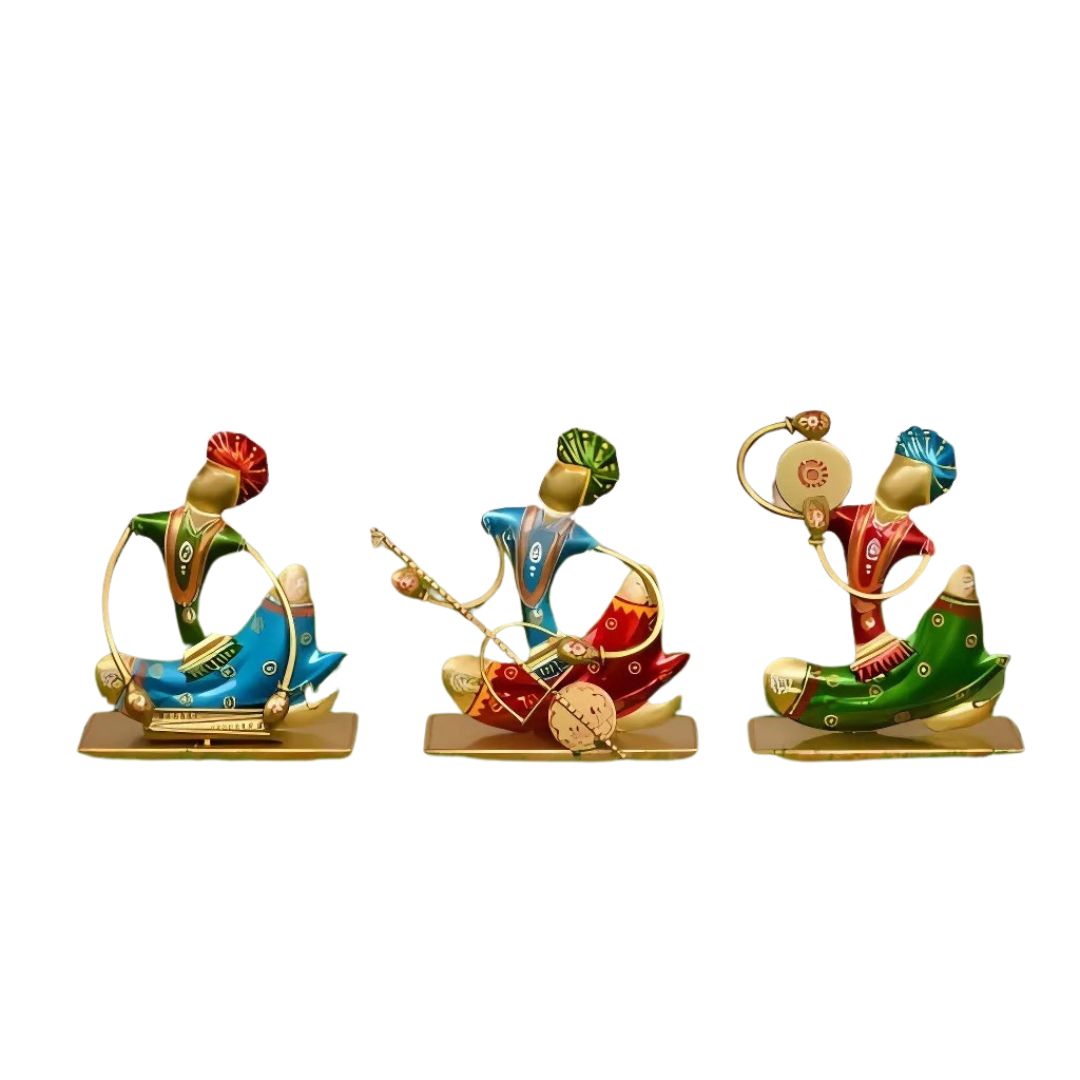 Set of 3 Iron Sitting Musicians with Stand Gift for Home