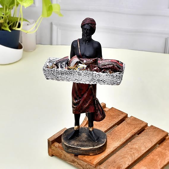 Showpiece for Home Decor Men Statue with Basket for Living Room
