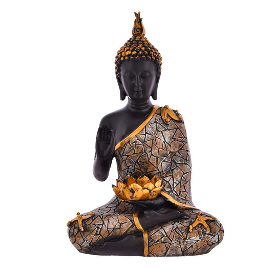 Blessing Black Buddha Diya Statue | Polyresin Multicolor Decorative Idol for Living Room