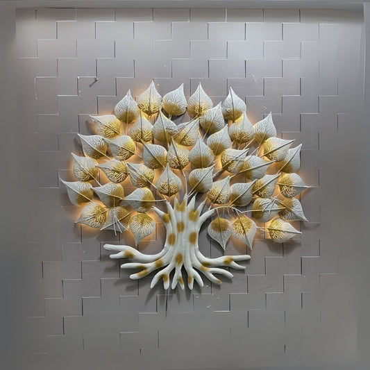 White Antique Peepal Tree Metal Wall Art for Home Decor