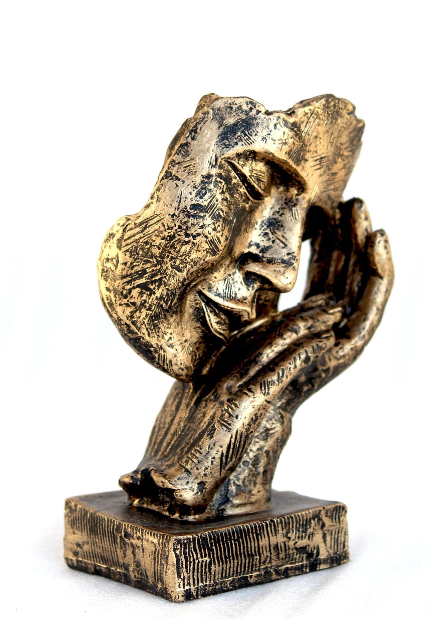 Handcrafted Resin Human Face Figurine with Hand-on-Face Design