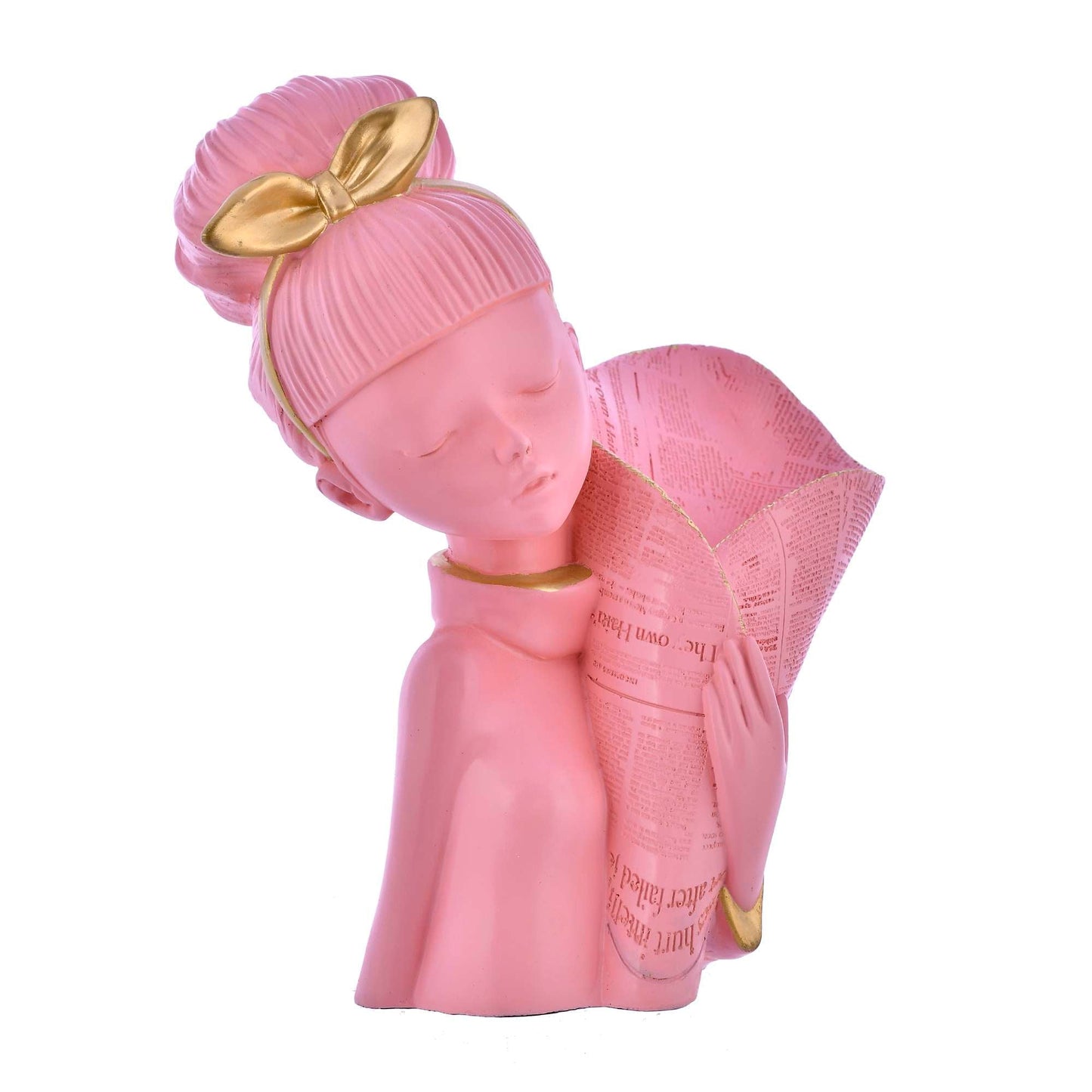 Pink Lady with Basket Decorative Flower Statue