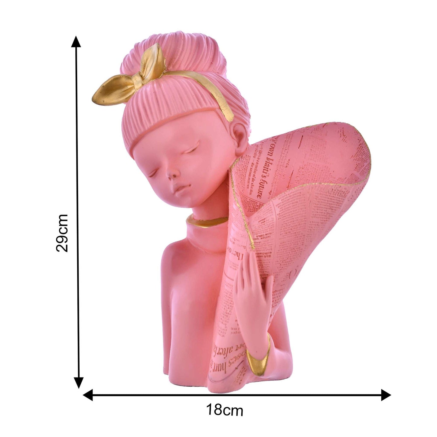 Pink Lady with Basket Decorative Flower Statue