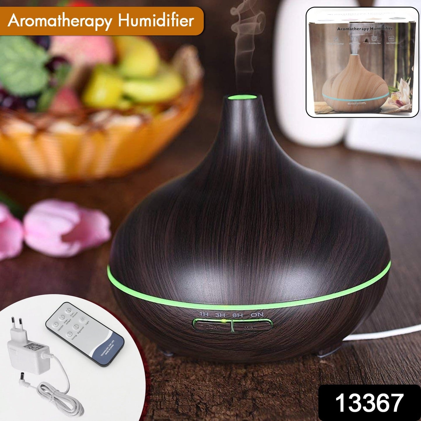 Aromatherapy Humidifier With 7 Colourful Led Light Change (500 Ml Capacity With Remote)