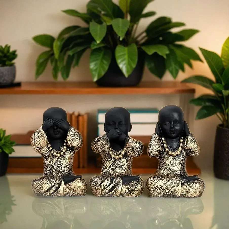 Handcrafted Set of 3 Baby Monk Figurines