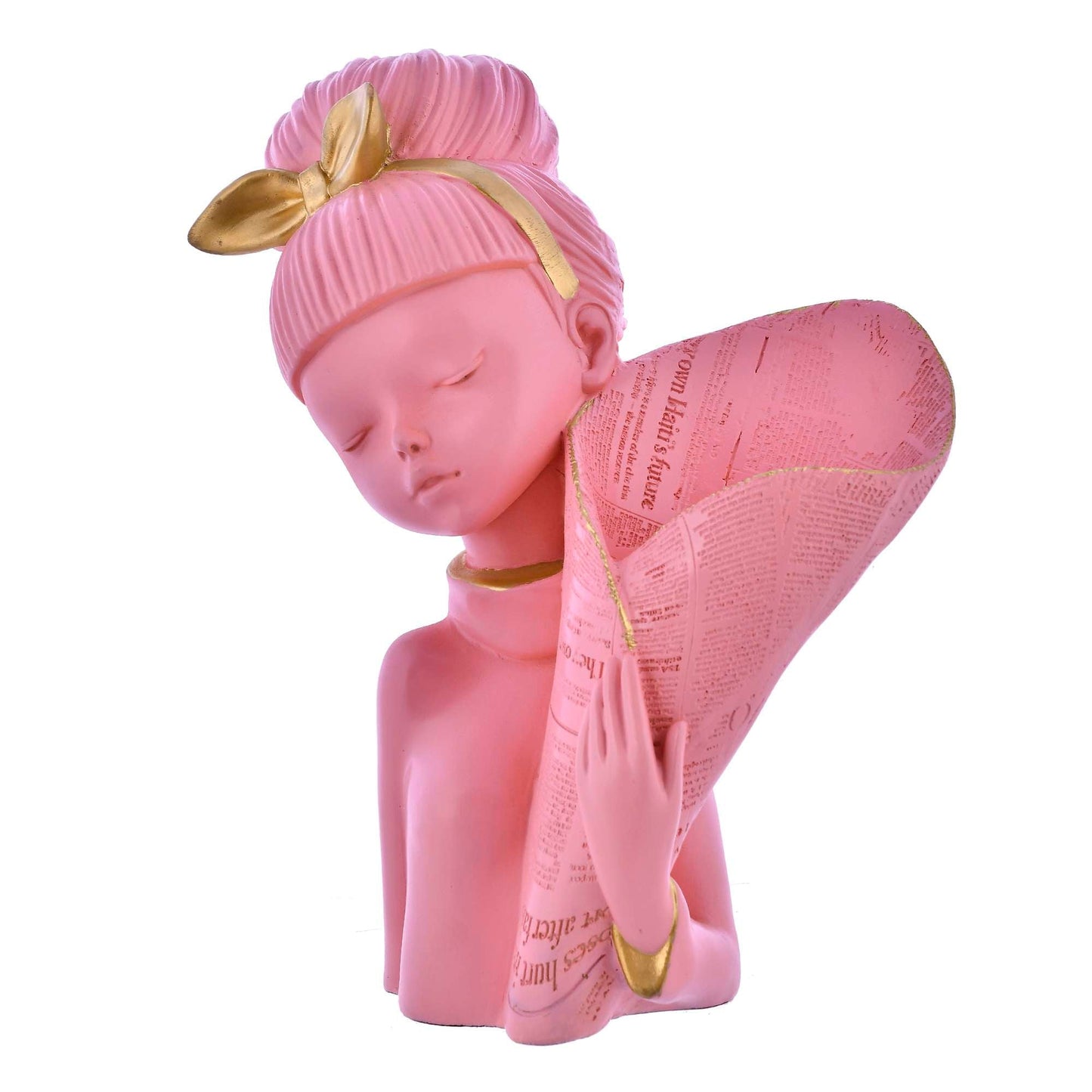 Pink Lady with Basket Decorative Flower Statue