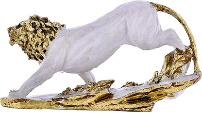 King Lion White Antique Finish Statue Sculpture for Home Decor