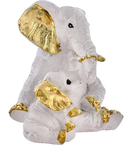 Small Elephant Family Mom and Baby Sculpture for Living Room