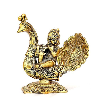 Handcrafted Laddu Gopal Playing Basuri on Peacock Decorative Showpiece