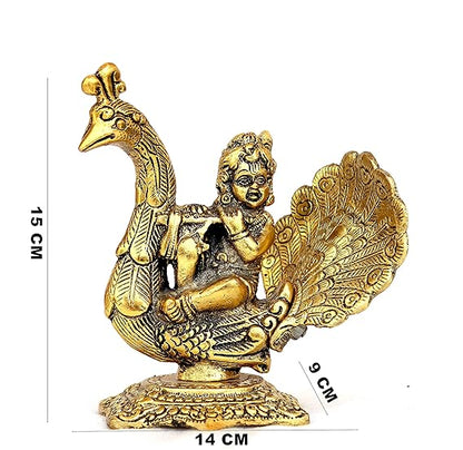 Handcrafted Laddu Gopal Playing Basuri on Peacock Decorative Showpiece