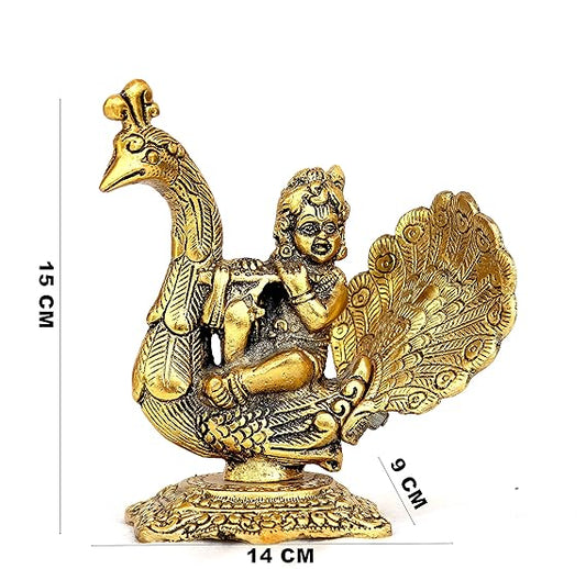 Handcrafted Laddu Gopal Playing Basuri on Peacock Decorative Showpiece