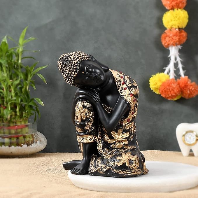 Black Golden Thinking Lord Buddha Showpiece for Living Room Office Decor