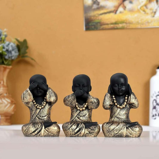Handcrafted Set of 3 Baby Monk Figurines