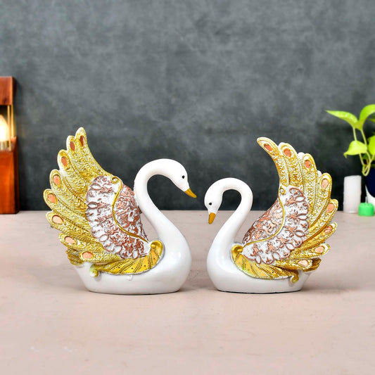 Elegant Swan Pair Feather Design Showpiece