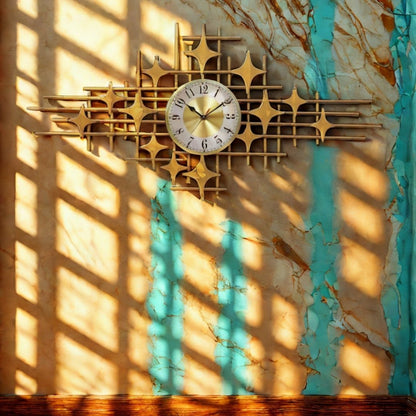Gold Starburst Wall Clock with Geometric Design for Wall