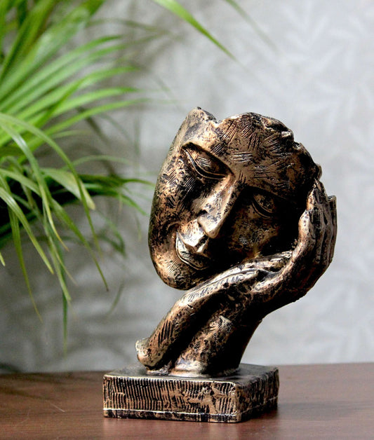 Handcrafted Resin Human Face Figurine with Hand-on-Face Design