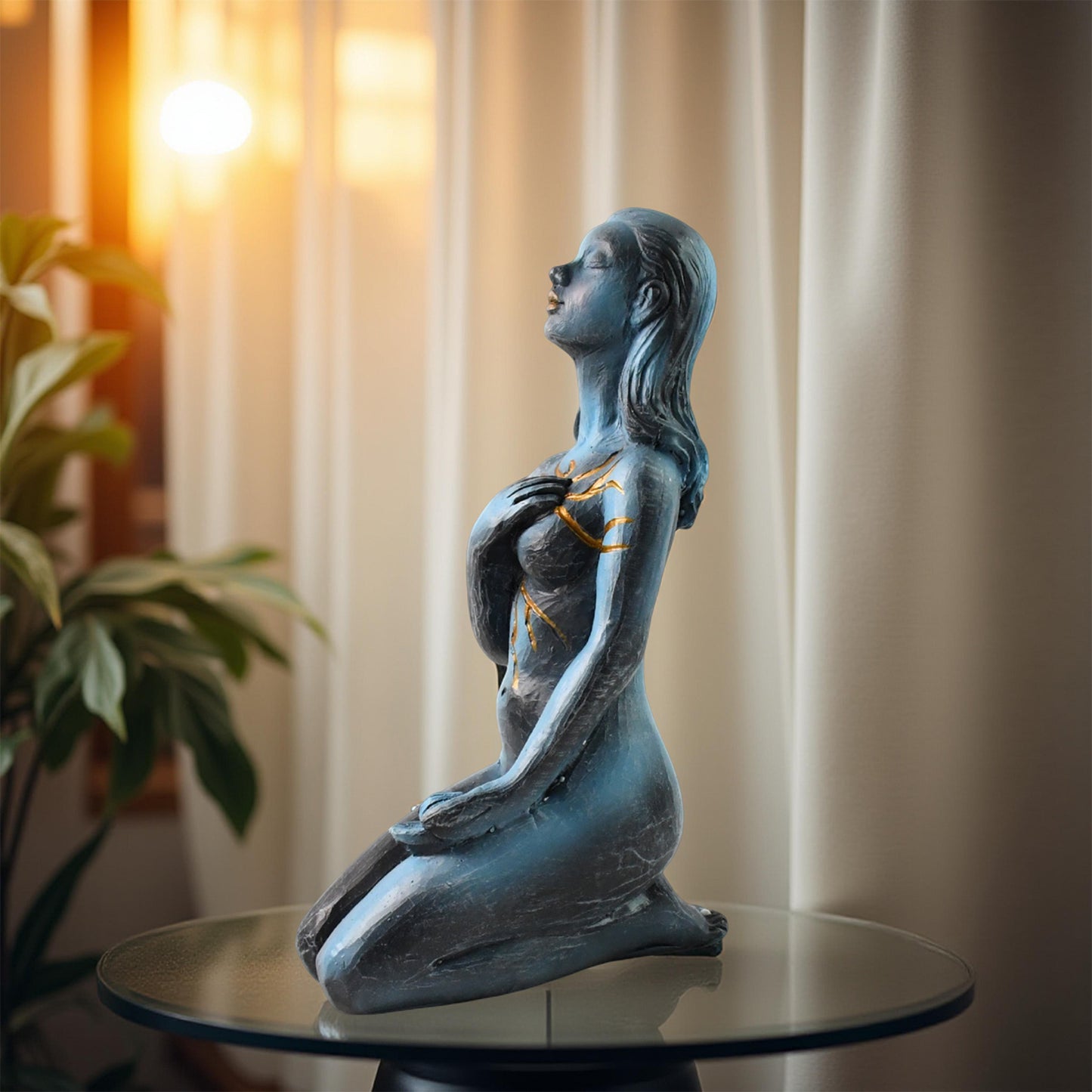 Blue Resin Girl Sculpture