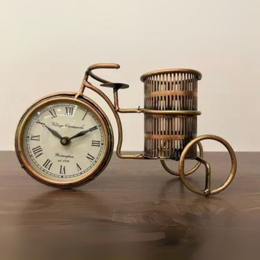 Iron Cycle Pen Stand with Clock – For Office & Table