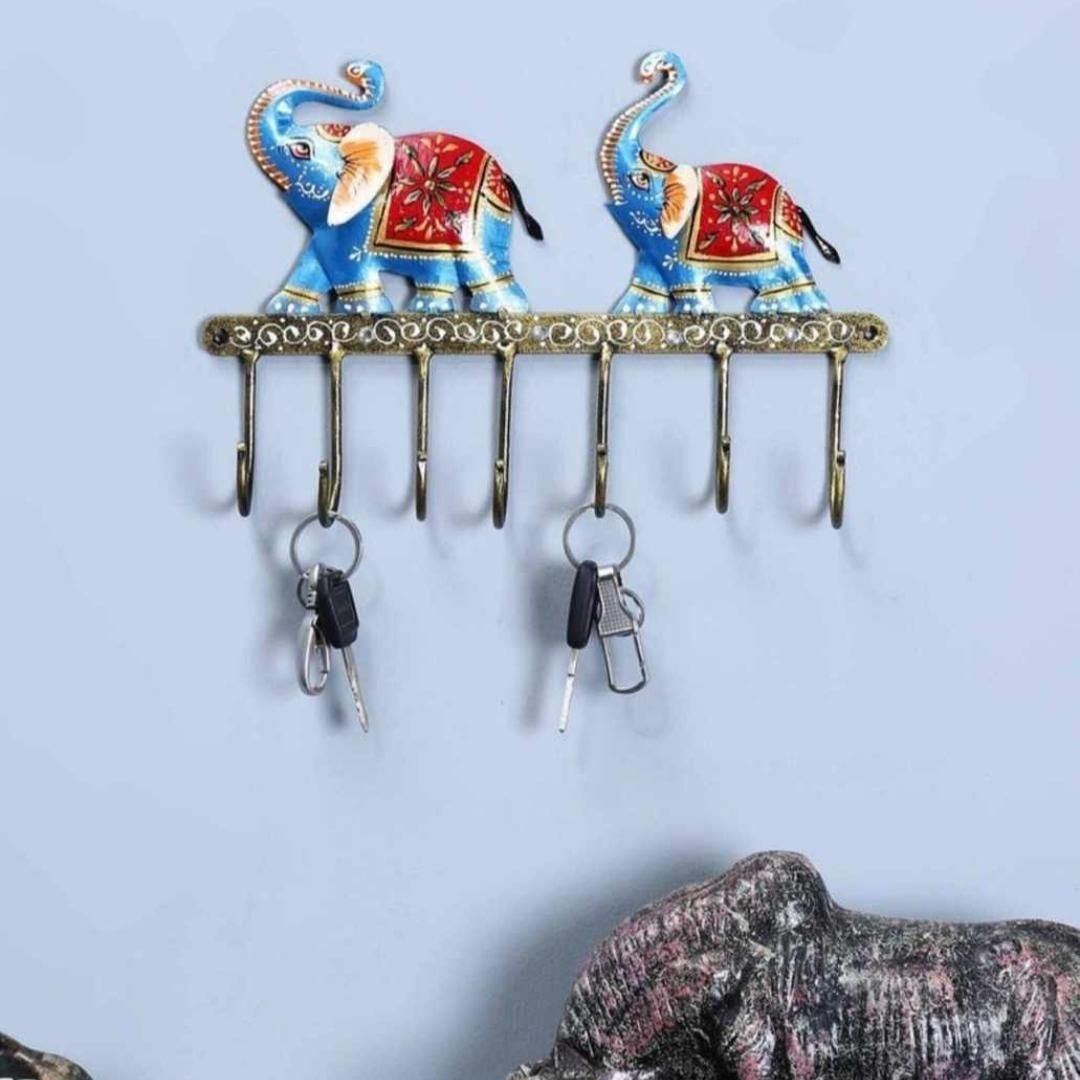 Iron Elephant Wall Hanger | Ethnic Home Decor | 7 Hooks