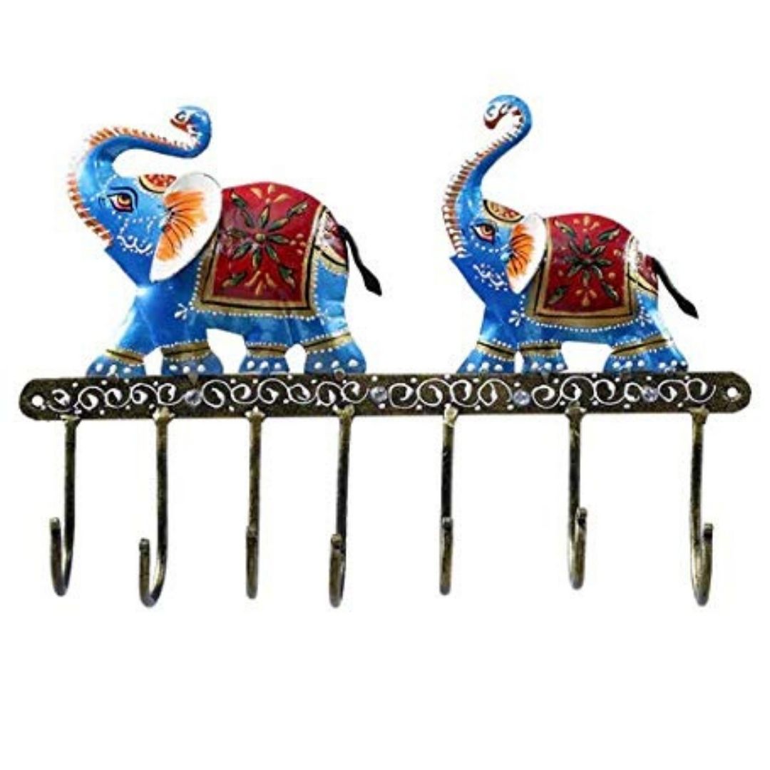 Iron Elephant Wall Hanger | Ethnic Home Decor | 7 Hooks