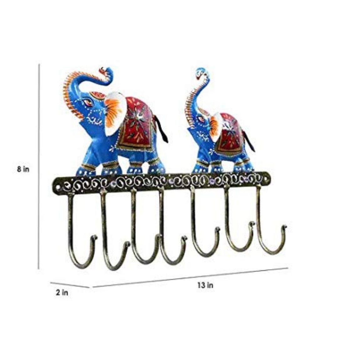 Iron Elephant Wall Hanger | Ethnic Home Decor | 7 Hooks