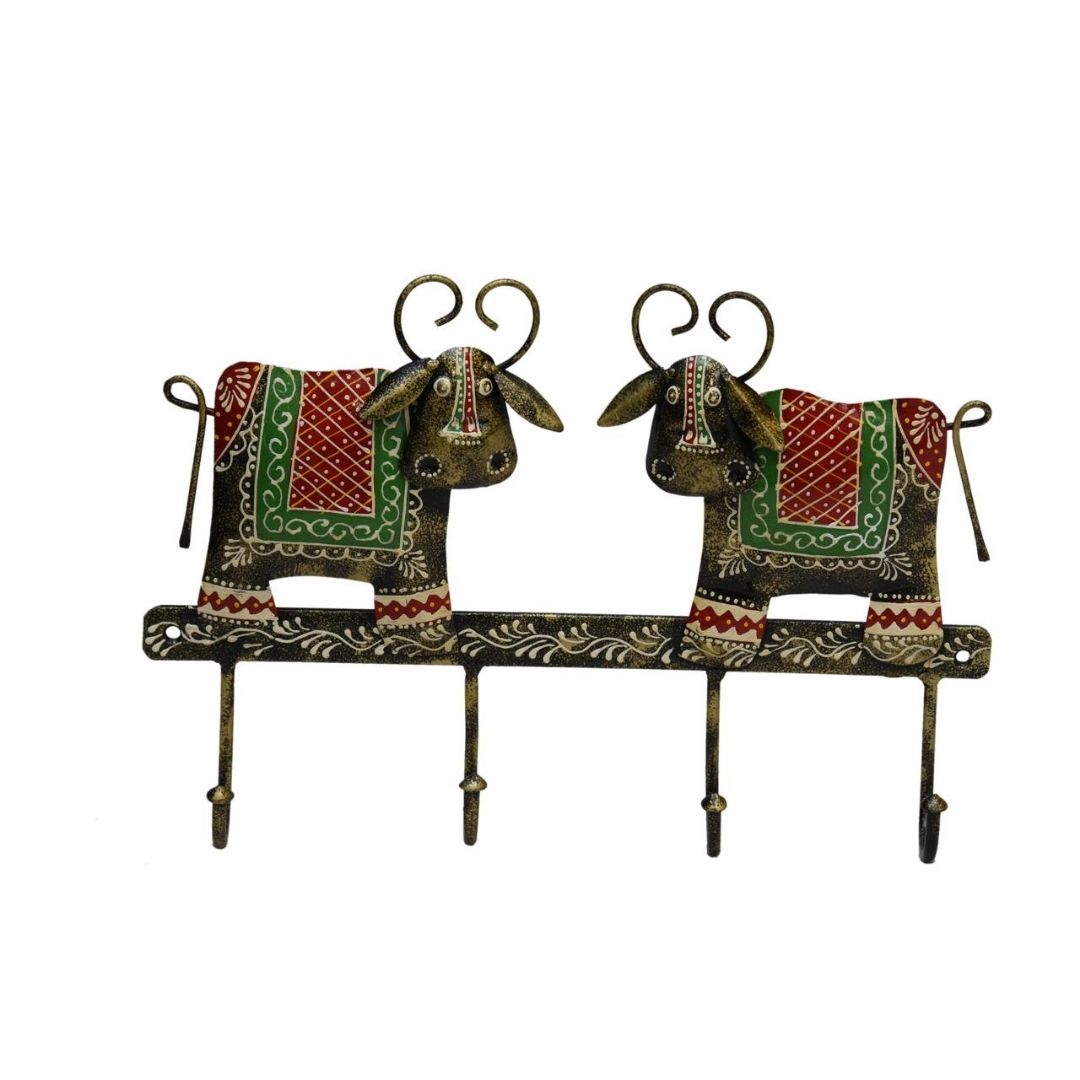 Iron Painted 2 Cow Key Holder  Wall Decor  Gift  4 Hooks