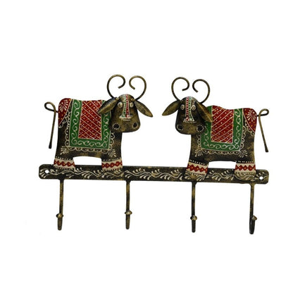 Iron Painted 2 Cow Key Holder  Wall Decor  Gift  4 Hooks
