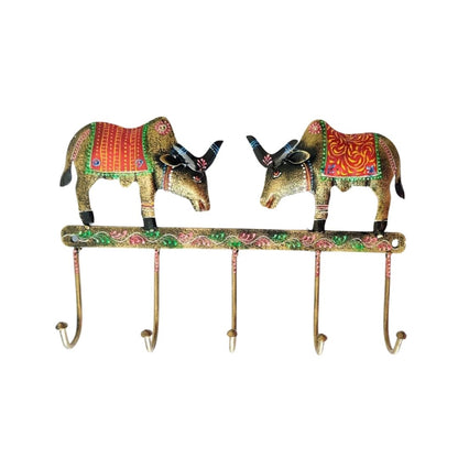 Iron Painted 2 Ox Key Holder  Wall Decor  Gift  5 Hooks