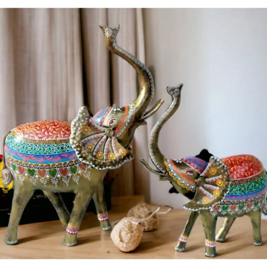 Iron Painted Elephant Large Set of 2 for Living Room, Bedroom