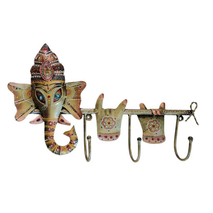 Iron Painted Ganesh Wall Key Holder with 3 Hooks