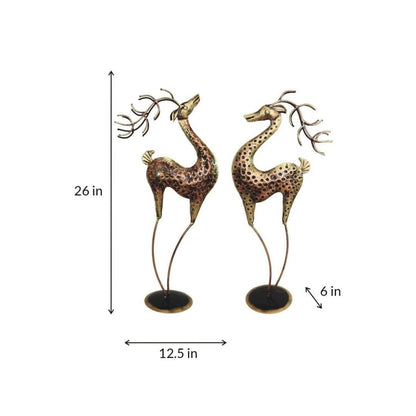 Iron Painted Long Deer Set of 2 Small Pieces for Home, Office