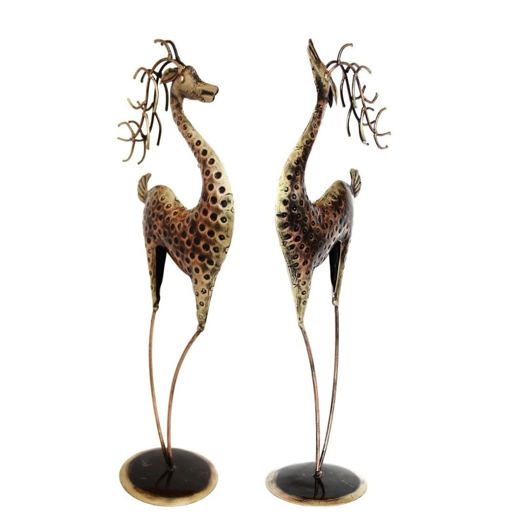 Iron Painted Long Deer Set of 2 Small Pieces for Home, Office