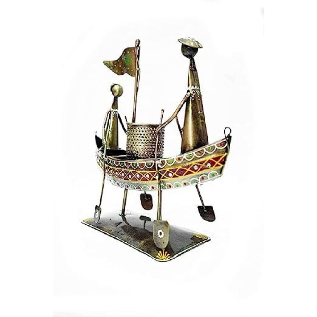Iron Painted Pen Stand – Lady Gents Boat for Tabletop