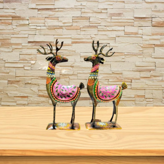 IRON PAINTED SITTING DEER (SET OF 2 )