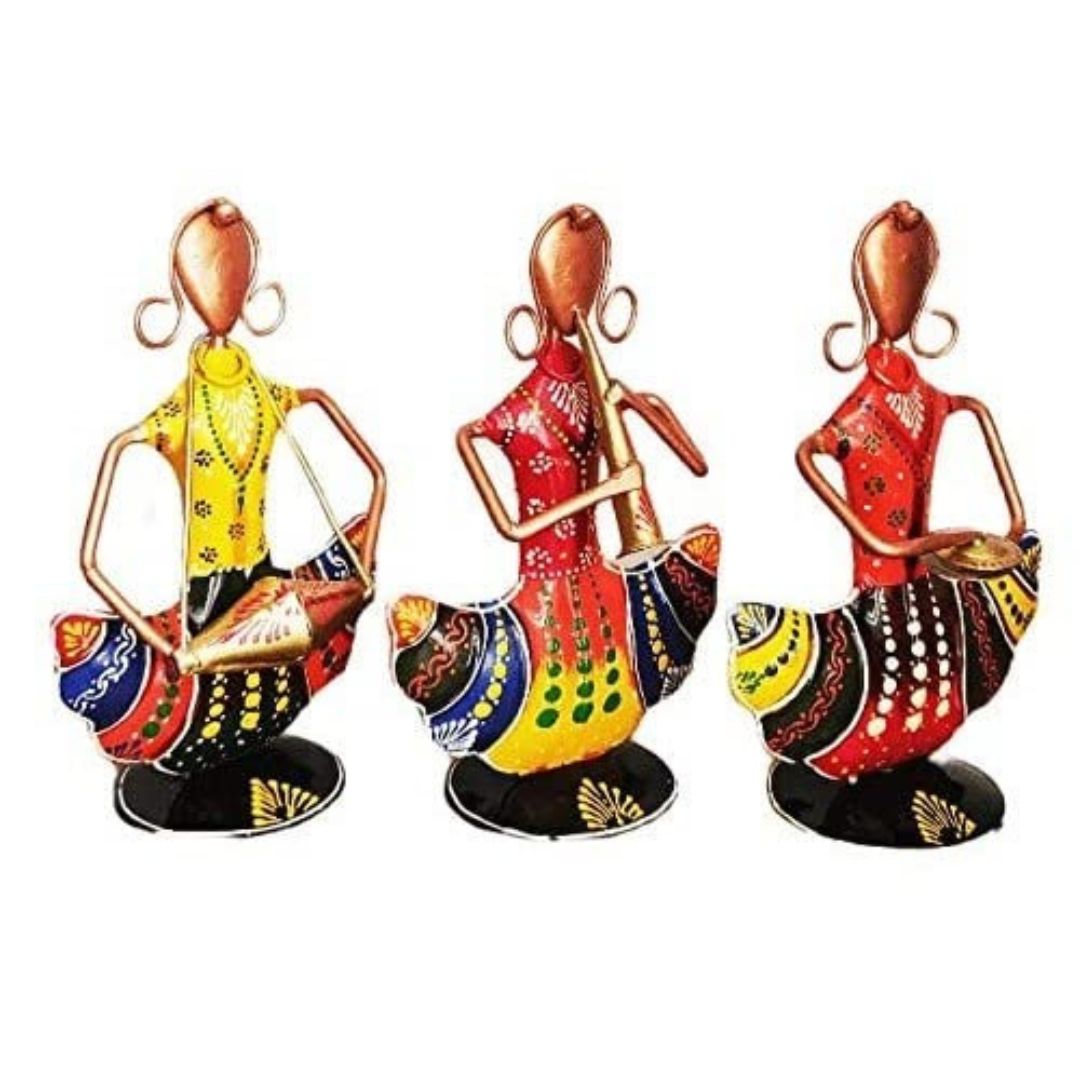 Iron Painted Sitting Doll Set of 3 Mini  Gift & Home Decor