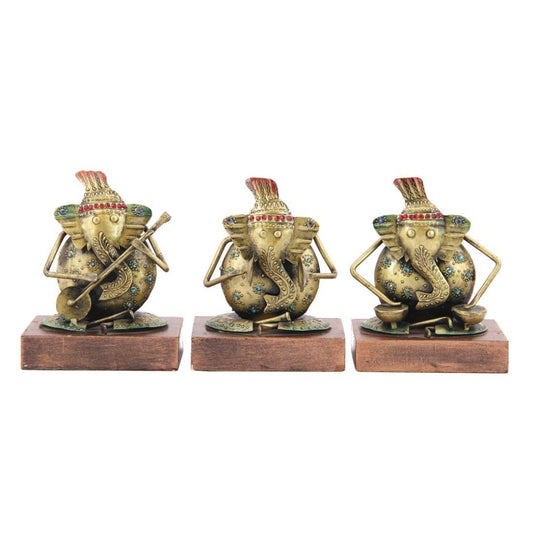 Iron Painted Sitting Ganesh Set of 3  Handicraft Showpieces