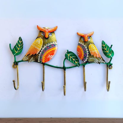 Iron Painted Wall Owl Hook – 2 Owls, 5 Hooks  Gift & Decor