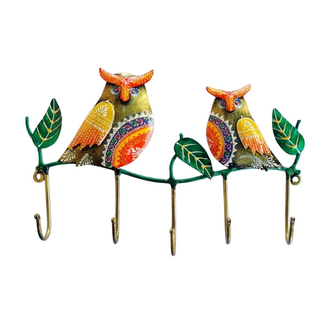Iron Painted Wall Owl Hook – 2 Owls, 5 Hooks  Gift & Decor