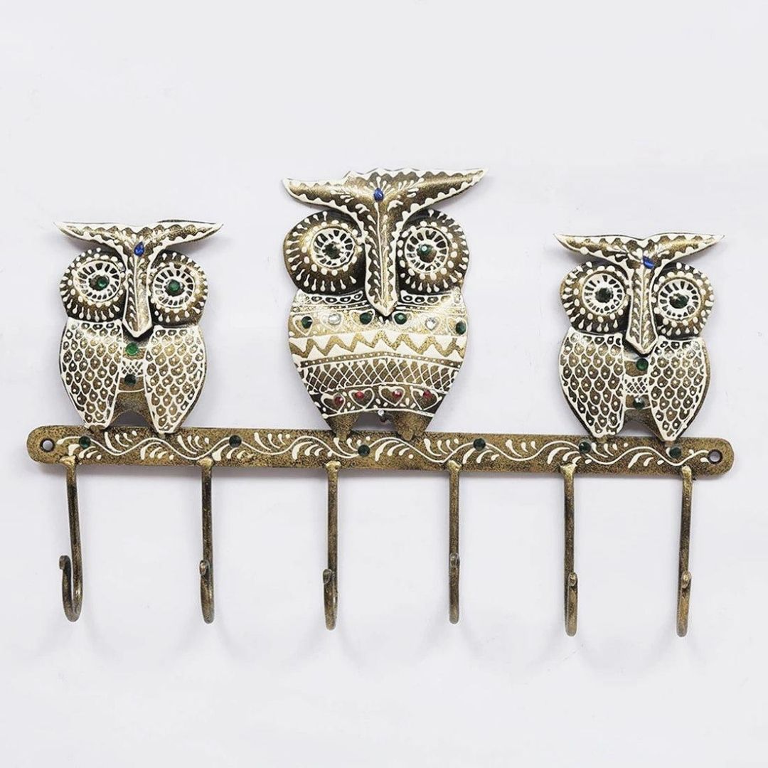 Iron Painted Wall Owl Hook – 3 Owls, 6 Hooks | Home & Wall Decor Gift