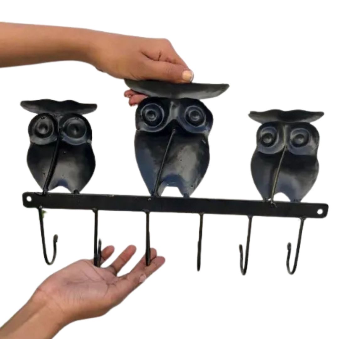 Iron Painted Wall Owl Hook – 3 Owls, 6 Hooks | Home & Wall Decor Gift