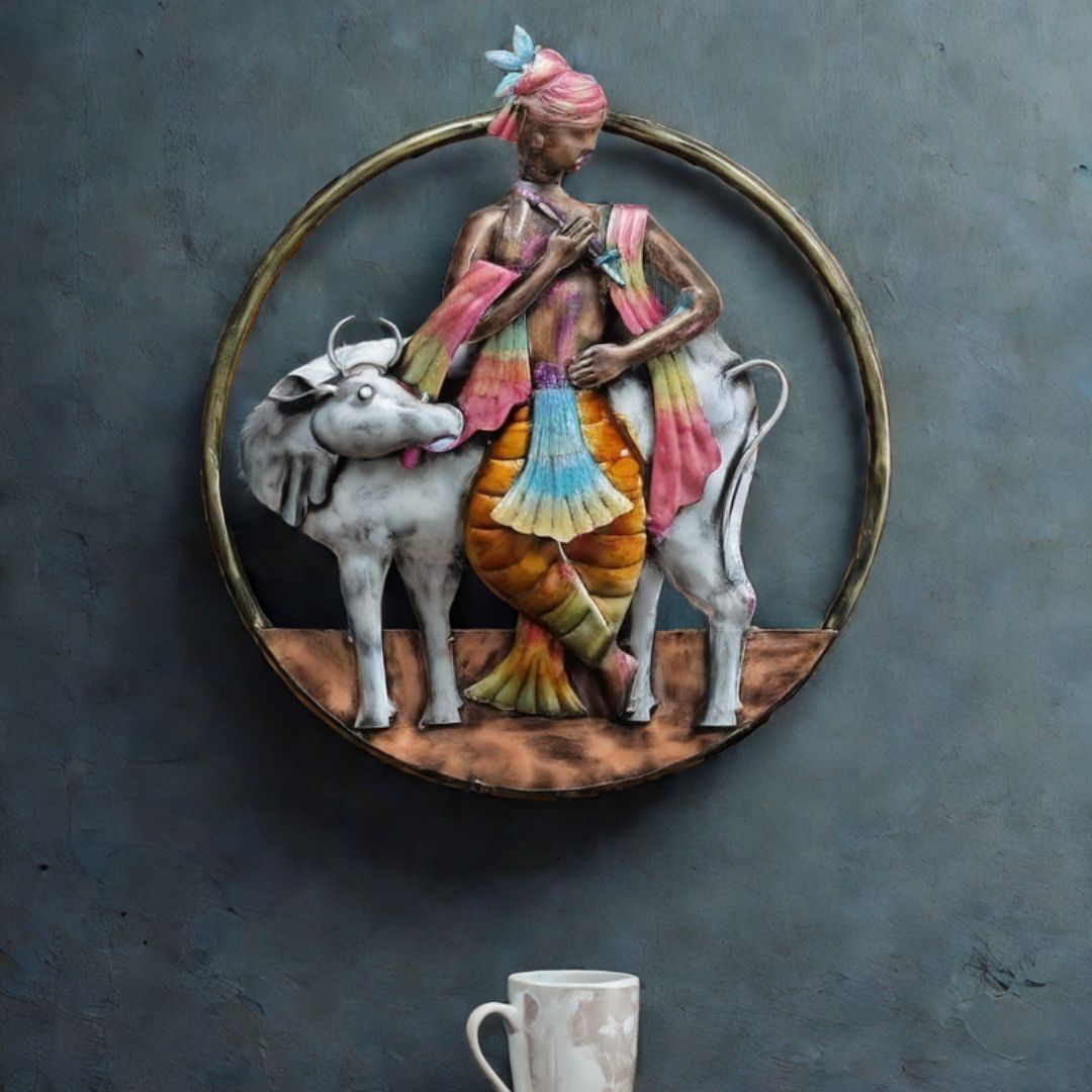 Krishna Ring Frame Wall Art  Multicolor Iron Wall Decor