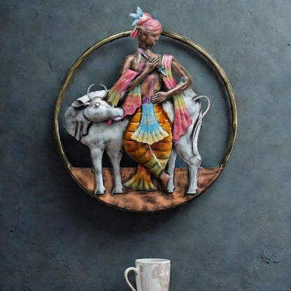 Krishna Ring Frame Wall Art  Multicolor Iron Wall Decor