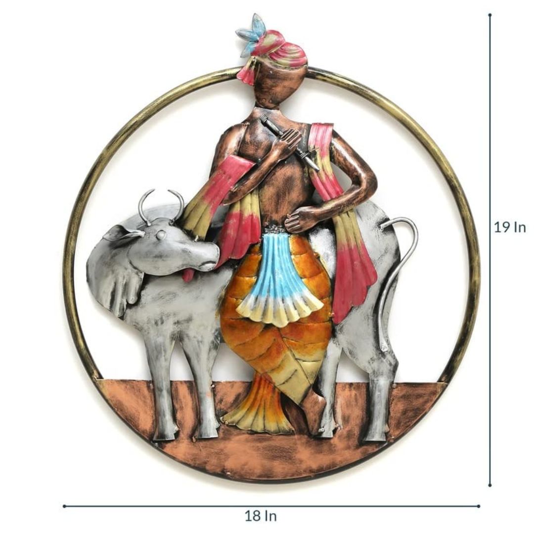 Krishna Ring Frame Wall Art  Multicolor Iron Wall Decor