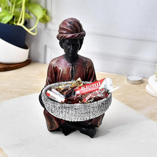 Men Statue with Basket for Living Room Anniversary Gift for Him