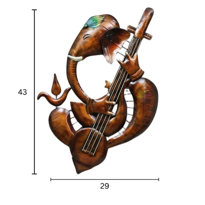 Metal Ganesha Wall Art with Musical Instrument and Backlighting