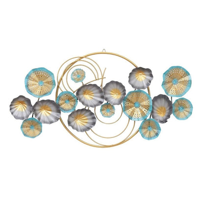 Metallic Flower Wall Art in Gold, Silver, and Turquoise Circles