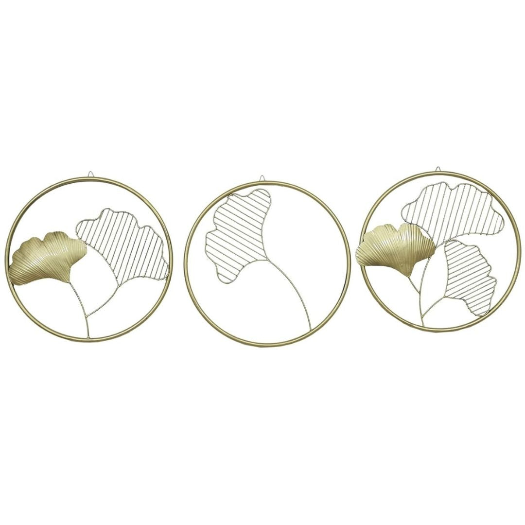 Modern Gold Ginkgo Wall Art  Circle Set for Trendy Decor