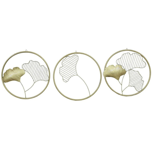 Modern Gold Ginkgo Wall Art  Circle Set for Trendy Decor