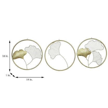Modern Gold Ginkgo Wall Art  Circle Set for Trendy Decor